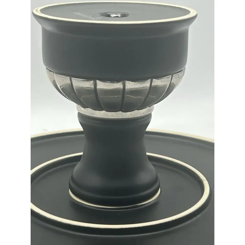 Mud Pie Cake Plate. Black With A Silver Base. Stoneware.